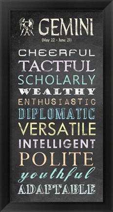 Framed Gemini Character Traits Chalkboard Print