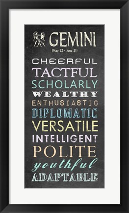 Framed Gemini Character Traits Chalkboard Print