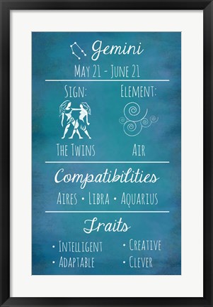 Framed Gemini Zodiac Sign Print