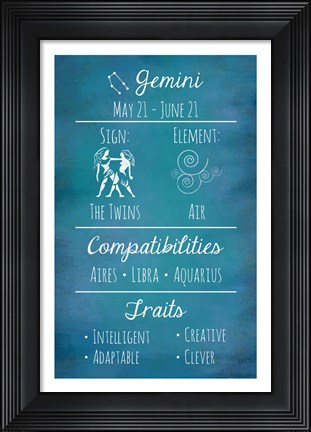 Framed Gemini Zodiac Sign Print