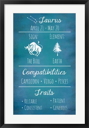 Framed Taurus Zodiac Sign Print