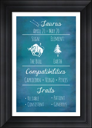 Framed Taurus Zodiac Sign Print