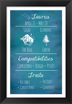Framed Taurus Zodiac Sign Print