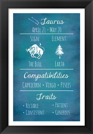 Framed Taurus Zodiac Sign Print