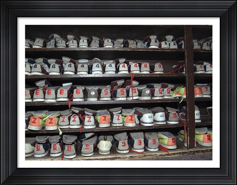 Framed Bowling Shoes on a Shelf Print