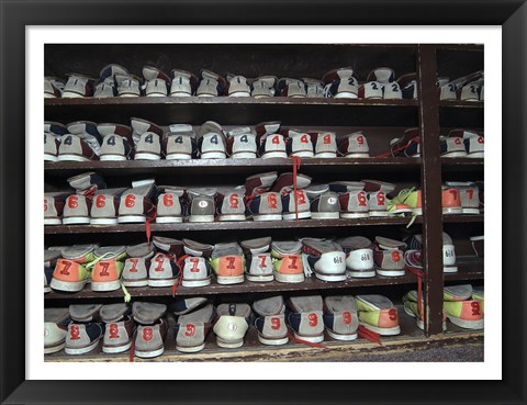 Framed Bowling Shoes on a Shelf Print