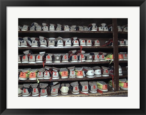 Framed Bowling Shoes on a Shelf Print