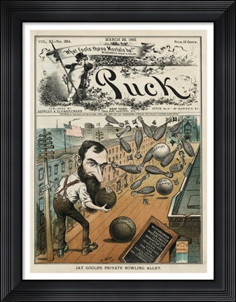 Framed Puck Magazine Jay Gould&#39;s Private Bowling Alley Print