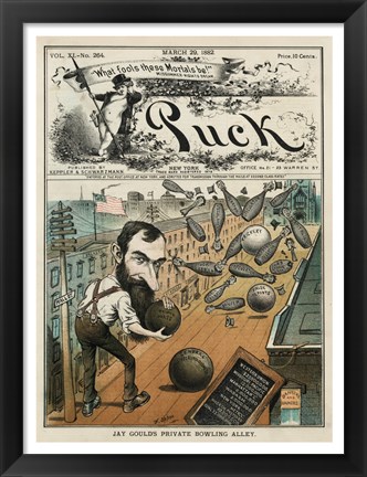 Framed Puck Magazine Jay Gould&#39;s Private Bowling Alley Print