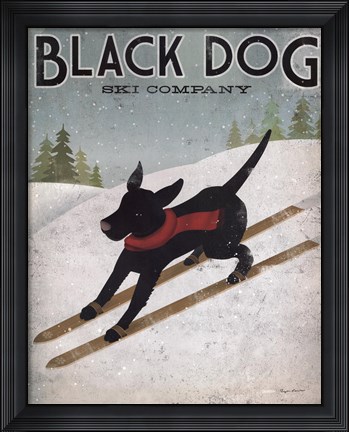 Framed Black Dog Ski Print