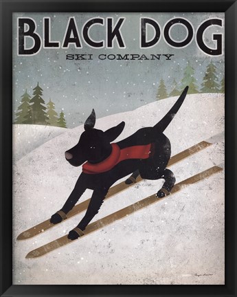 Framed Black Dog Ski Print