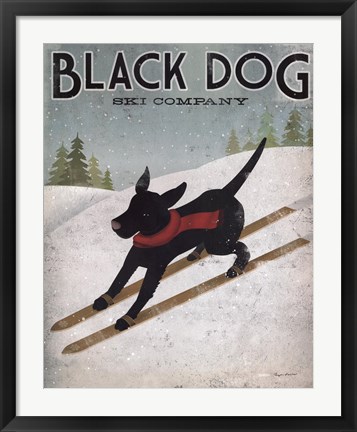 Framed Black Dog Ski Print