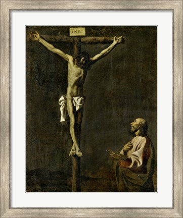 Framed Saint Luke as a Painter Before Christ on the Cross (self-portrait of Francisco de Zurbaran) Print