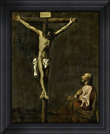Framed Saint Luke as a Painter Before Christ on the Cross (self-portrait of Francisco de Zurbaran) Print