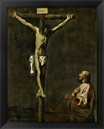 Framed Saint Luke as a Painter Before Christ on the Cross (self-portrait of Francisco de Zurbaran) Print