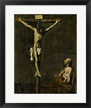 Framed Saint Luke as a Painter Before Christ on the Cross (self-portrait of Francisco de Zurbaran) Print