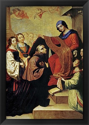 Framed Descent of Virgin Mary to Reward the Writing of Saint Ildefonso of Toledo Print