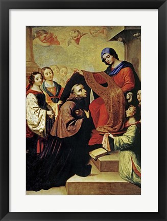 Framed Descent of Virgin Mary to Reward the Writing of Saint Ildefonso of Toledo Print