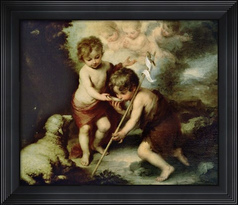 Framed Holy Children with a Shell Print