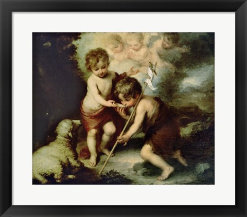 Framed Holy Children with a Shell Print