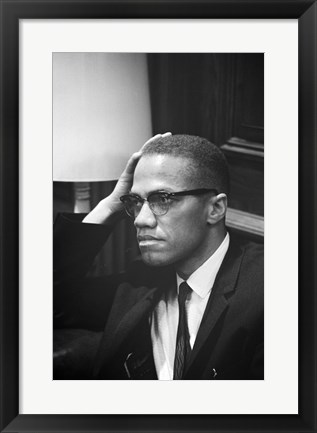 Framed Malcolm X Waits at Martin Luther King Press Conference Print