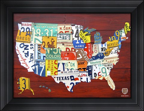 Framed License Plate Map USA I Print