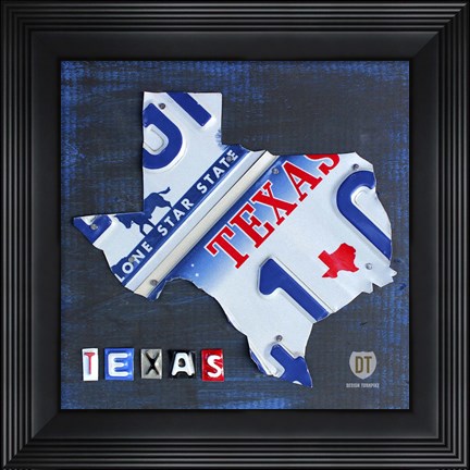 Framed Texas License Plate Map Print