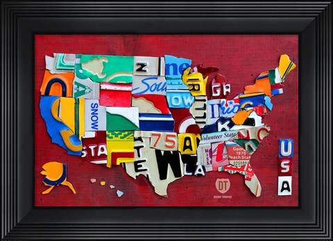 Framed License Plate Map USA III Print