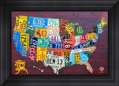 Framed License Plate Map USA IV Print