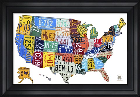 Framed License Plate Map USA II Print