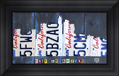 Framed Los Angeles Skyline License Plate Art Print