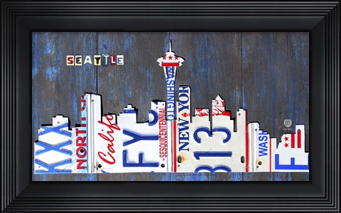Framed Seattle Skyline License Plate Art Print