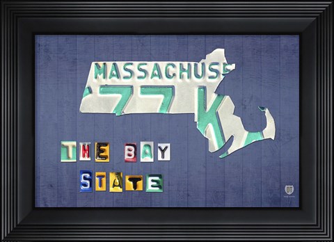 Framed Massachusetts License Plate Map Print