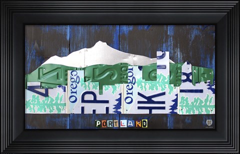 Framed Portland Skyline License Plate Art Print