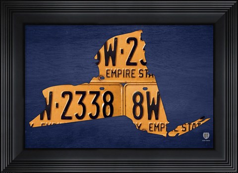 Framed New York License Plate Map Print