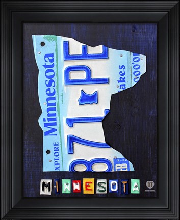 Framed Minnesota License Plate Map Print