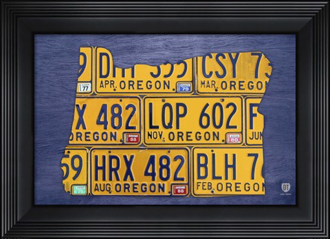 Framed Oregon License Plate Map Print