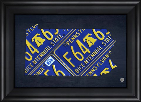 Framed Pennsylvania License Plate Map Print