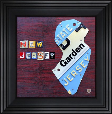 Framed New Jersey License Plate Map Print
