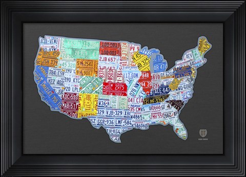 Framed Massive Usa License Plate Map Print