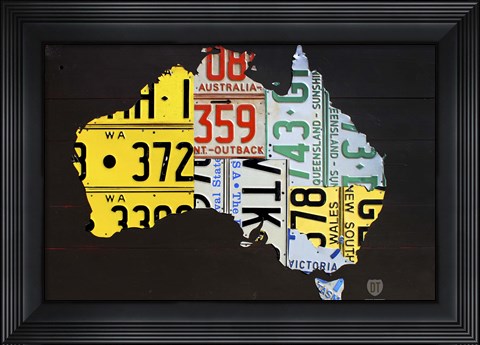 Framed Australia License Plate Map Print