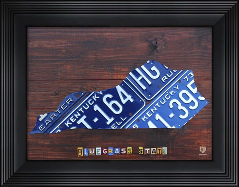 Framed Kentucky License Plate Map Print