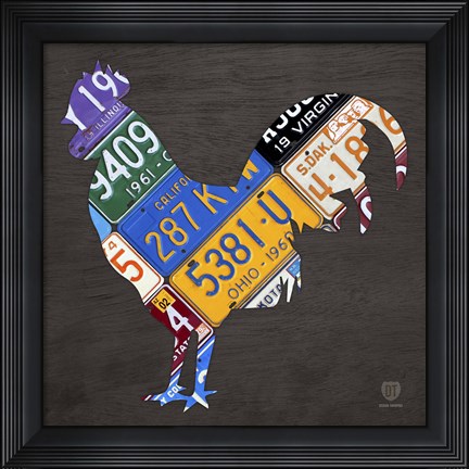Framed License Plate Art Rooster Print