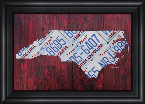 Framed North Carolina License Plate Map Print
