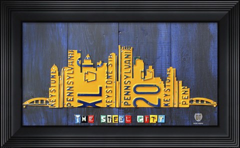 Framed Pittsburgh Skyline License Plate Art Print