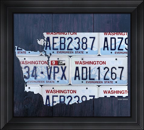 Framed Washington License Plate Map Print