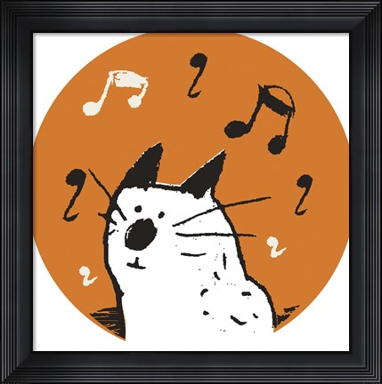 Framed Orange Music Cat Print