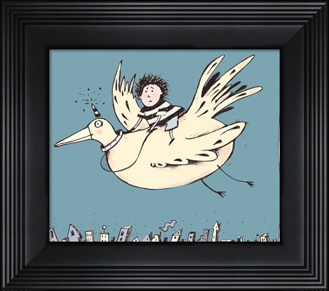Framed Boy On Bird Print