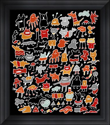 Framed Night Time Monster Friends Print