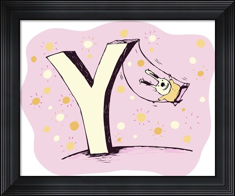 Framed Bunny On Swing Print